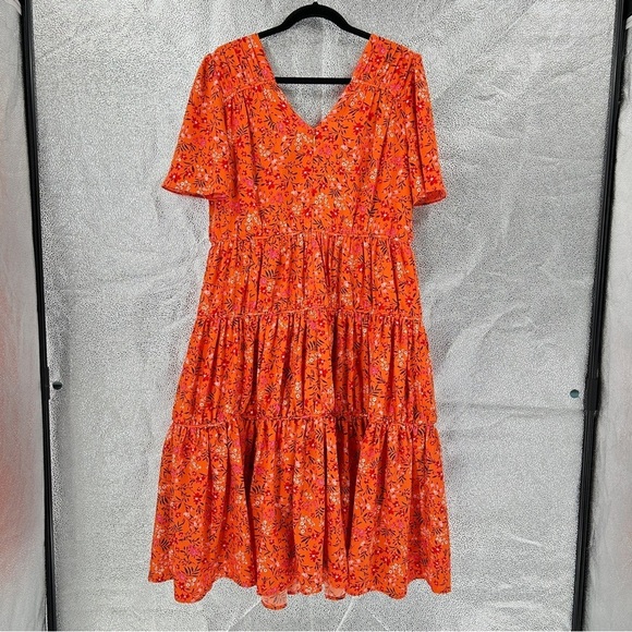 Draper James Apricot Orange Pansy Floral Margo Flutter Sleeve Midi Dress NWT 12 - Picture 3 of 11